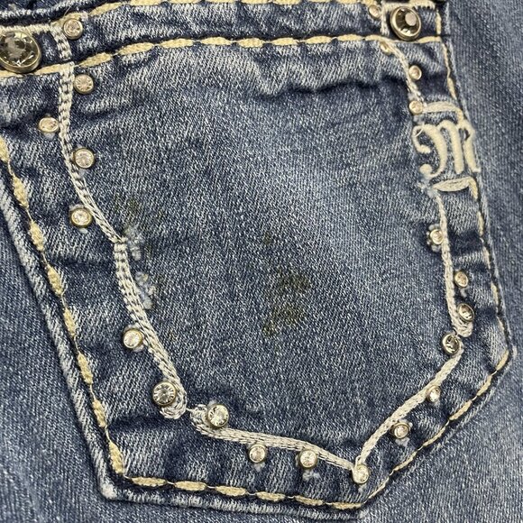 Miss Me Jeans Womens 27 Blue Denim Skinny Low Rise Pockets Rhinestones - Picture 7 of 12